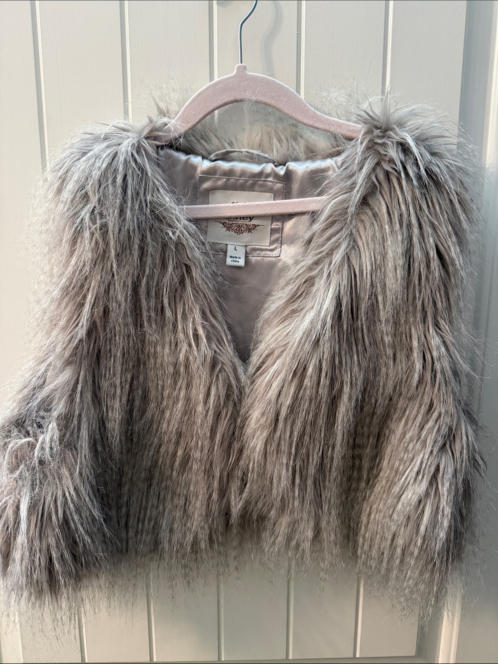 Esley Plush Faux Fur Vest in Light Gray